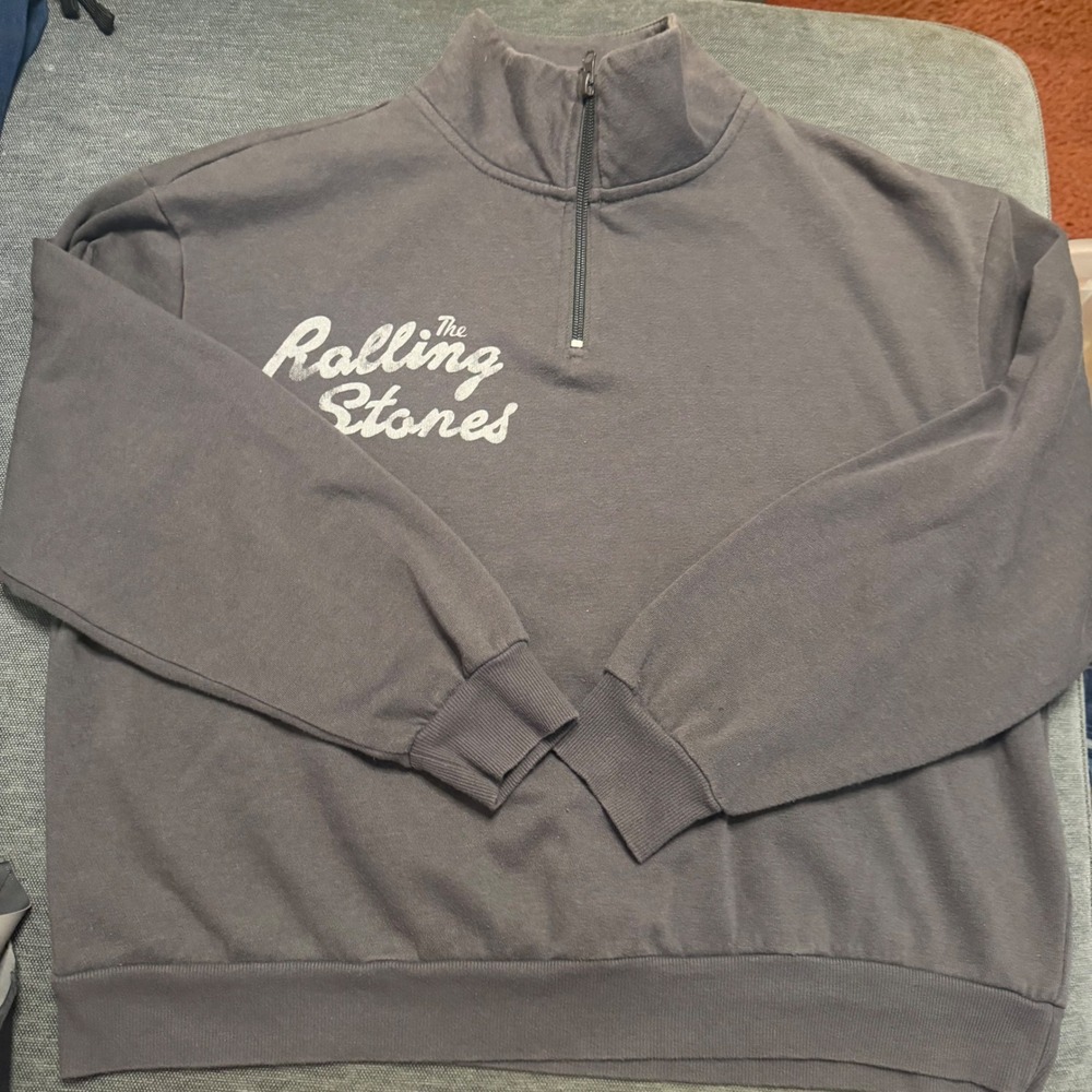 Rolling Stones Quarter Zip Sweatshirt Gray Checkerboard Tongue Graphic Size M